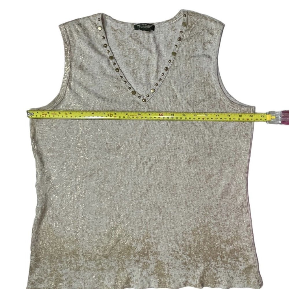 GREAT NORTHWEST Ribbed Sleeveless Top Size L Tan Gold Studs & Glitter Stretch - Picture 10 of 15